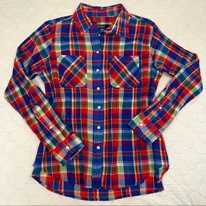 Lauren Ralph Lauren Black Label Women’s Plaid Crinkled 100% Cotton Shirt — sz M